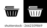 Laundry basket icon in flat black solid vector set