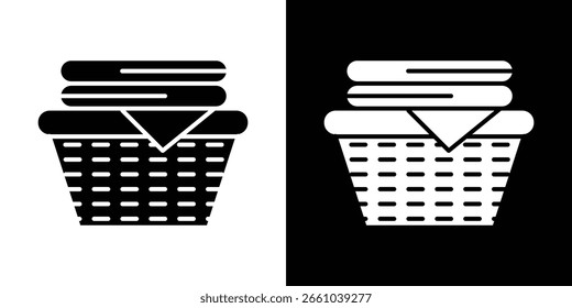 Icono de la cesta de lavandería en versión plana sobre fondo blanco y negro