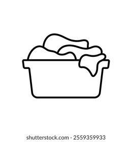 Laundry basket icon. Washing. Black outline linear silhouette. Editable strokes. Front side view. Vector simple flat graphic illustration. Isolated object on white background. Isolate.
