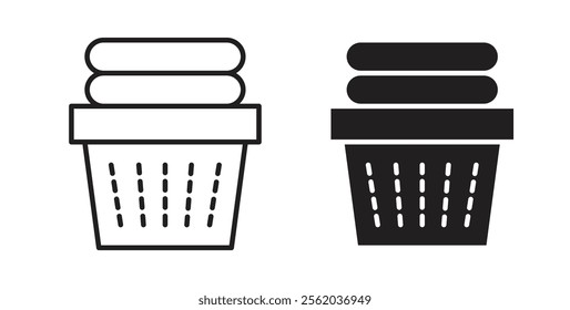 Laundry basket icons in flat and line style set.