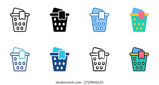 Los iconos de la cesta de lavandería establecen una colección de estilo múltiple. Trazo editable 
