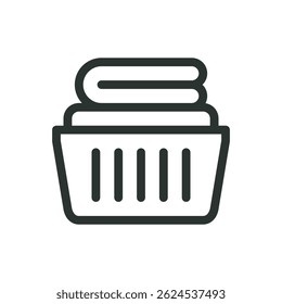 Ícone de linha de cesta de lavandaria, bacia para vetor de roupas símbolo com traço editável