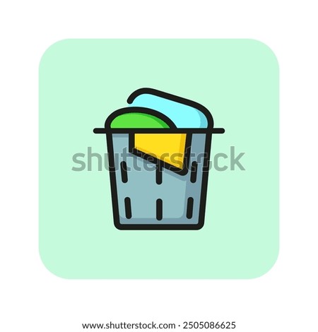 Laundry basket line icon. Dirty clothes, housekeeping, pile. Routine concept. Vector illustration can be used for topics like household, linen, laundromat