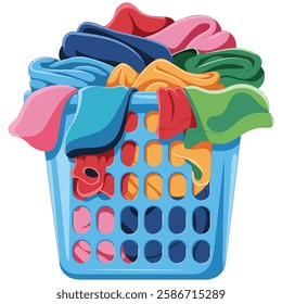 Laundry Basket with Linens Flat Style Illustration