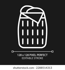 Laundry basket pixel perfect white linear icon for dark theme. Clothes organizer. Hamper for dirty clothes. Furniture store. Thin line illustration. Isolated symbol for night mode. Editable stroke