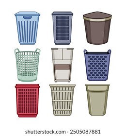 laundry basket plastic set cartoon. clothes hamper, organizer container, durable lightweight laundry basket plastic sign. isolated symbol vector illustration