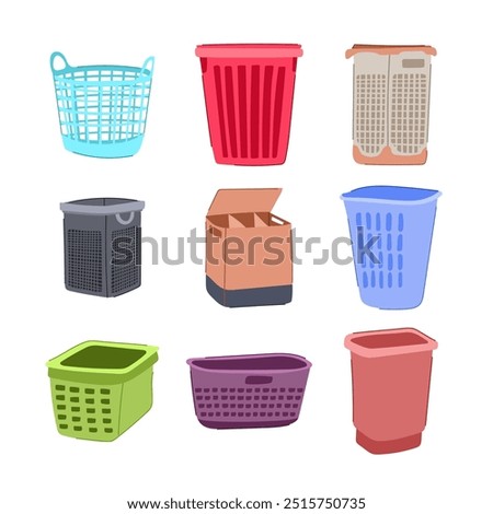 laundry basket plastic set cartoon. organizer container, durable lightweight, portable foldable laundry basket plastic sign. isolated symbol vector illustration