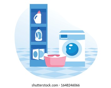 Laundry Basket and Products Near Washing Machine