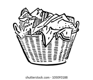 Laundry Basket - Retro Clipart Illustration