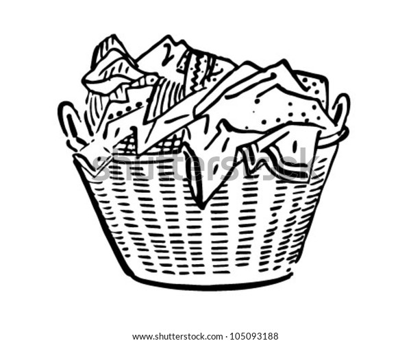 Laundry Basket -\
Retro Clipart\
Illustration