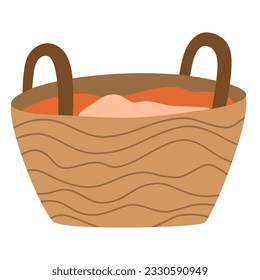 Laundry basket. Basket for storing fabric clothing. Bathroom cabinets. Vector illustration in flat style isolated on white background