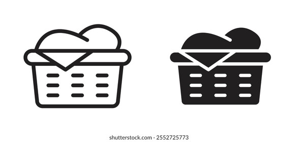 Laundry basket vector icon set black filled and outlined style.