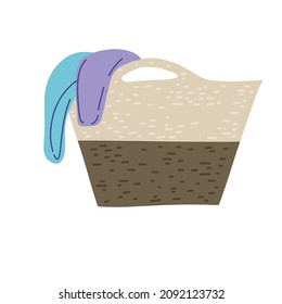 Laundry basket. Wicker basket vector icon on isolated background
