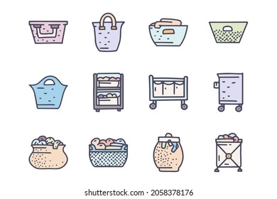 Cestas de lavado color vectorial doodle conjunto de iconos simple