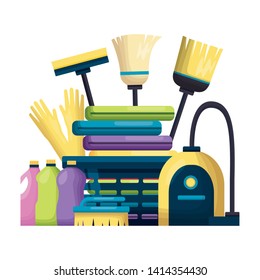 laundry broom mop brush vacuum squeegee spring cleaning tools vector illustration