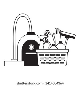 laundry broom mop brush vacuum squeegee spring cleaning tools vector illustration