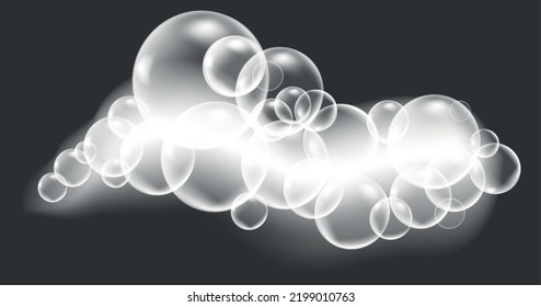 Laundry bubbles. White foam mockup. Realistic soap wash isolated on white background