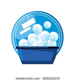 estampado de cubos de lavado y burbujas aislado