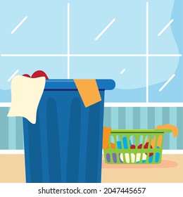 laundry bucket and clothes in basket