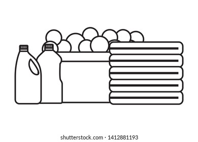 laundry bucket clothes bottles spring cleaning tools vector illustration