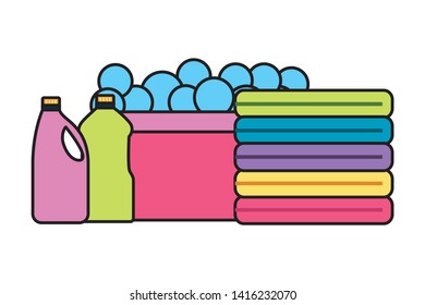 laundry bucket clothes bottles spring cleaning tools vector illustration