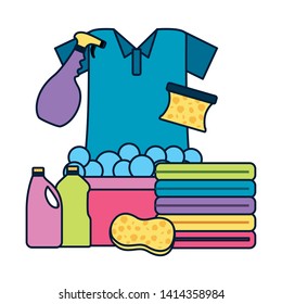 laundry bucket sponge liquid soap spring cleaning tools vector illustration