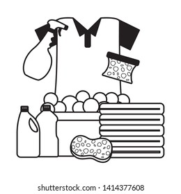 laundry bucket sponge liquid soap spring cleaning tools vector illustration