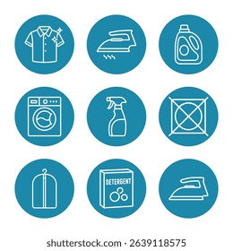 Laundry Care Instructions Icons in Circles. Icon symbol illustration