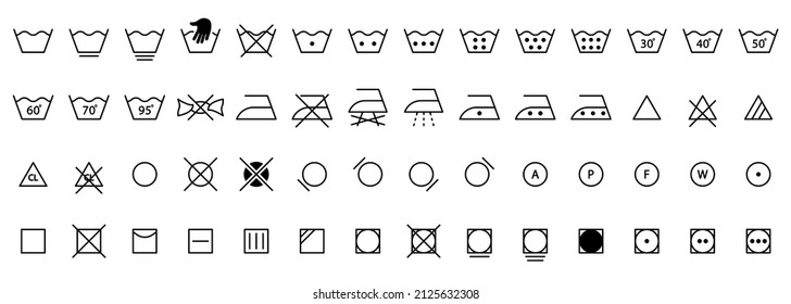 Laundry Care Line Icon Set. Hand or Machine Wash, Use Iron, Dry, Cleaning Cotton Cloth Linear Sign. Wash Information Symbol Collection. Editable Stroke. Isolated Vector Illustration.