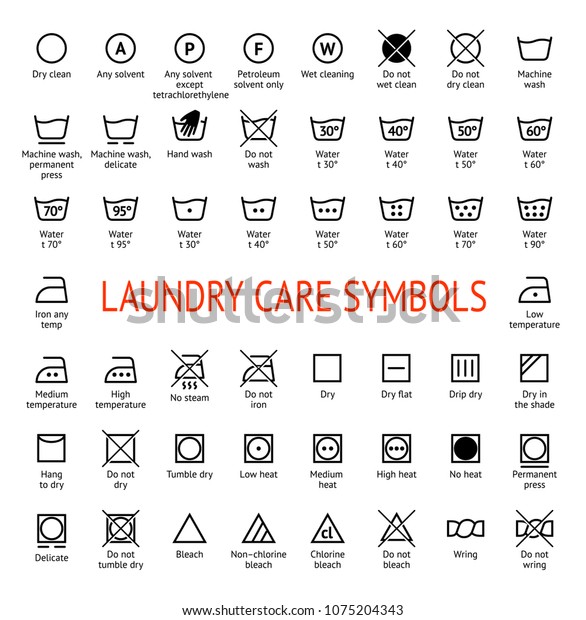 Laundry Care Symbols Cleaning Icons Set Stock Vector (Royalty Free ...