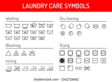 Laundry care symbols linear icons set. Thin line editable stroke vector signs isolated on white background