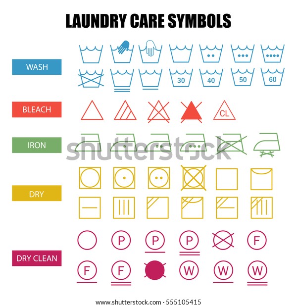 Laundry Care Symbols Set Wash Bleach Stock Vector (Royalty Free) 555105415