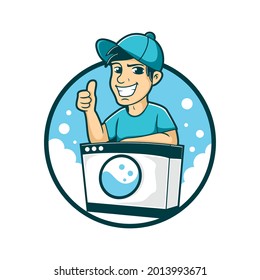 Laundry cartoon logo, Laundry character design vector illustration