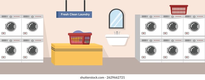 Laundry cashier. Laundry room. Laundry basket. Basket clothes. Wash bin. Sink.