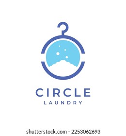 laundry circle line geometric abstract wash bubble soap cleaner logo design icon illustration template
