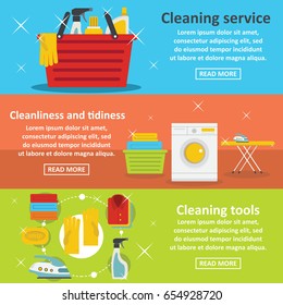 Laundry cleaning banner horizontal concept set. Flat illustration of 3 laundry cleaning vector banner horizontal concepts for web