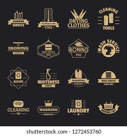 Laundry cleaning logo icons set. Simple illustration of 16 laundry cleaning logo vector icons for web