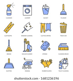 Laundry cleaning service. Hand clean, cloth and home cleanup. Washing machine, ironing and housekeeping equipment detergent vector icons