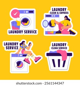 Laundry and Cleaning Service Label Design in Hand-Drawn Style