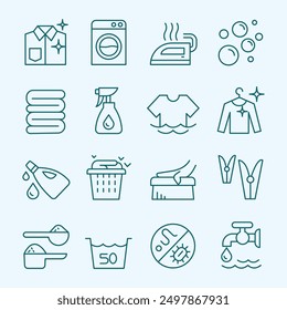 LAUNDRY - CLEANING - WASHING ICONS SET