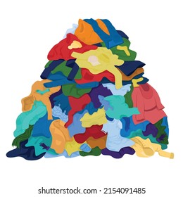 Laundry clothes pile flat composition with view of huge bunch of dirty clothes on blank background vector illustration