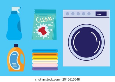 laundry clothes and soap with wash machine