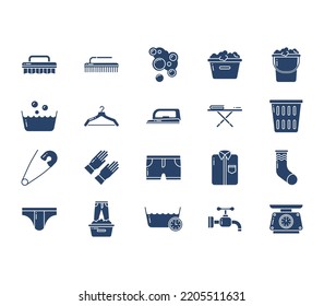 Laundry and clothes washing icon set