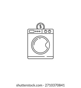 Icono de moneda de lavandería con estilo de línea delgada sobre un fondo blanco