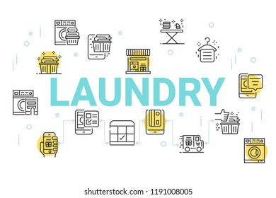 Laundry concept background, Thin line icons set for wallpaper and background. 