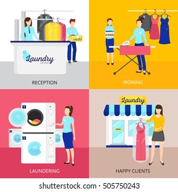 Laundry concept icons set with iron and reception symbols flat isolated vector illustration 