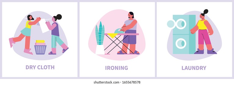 Laundry concept icons set with ironing symbols flat isolated vector illustration