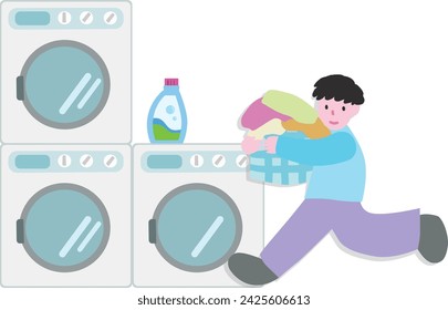 Laundry day illustration vector. Washing machine laundry, equipment, house keeping, housework, dry clean self service.