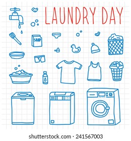 Laundry day set hand drawn doodle vector objects