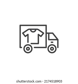 Laundry delivery line icon. linear style sign for mobile concept and web design. Clothing delivery truck outline vector icon. Symbol, logo illustration. Vector graphics
